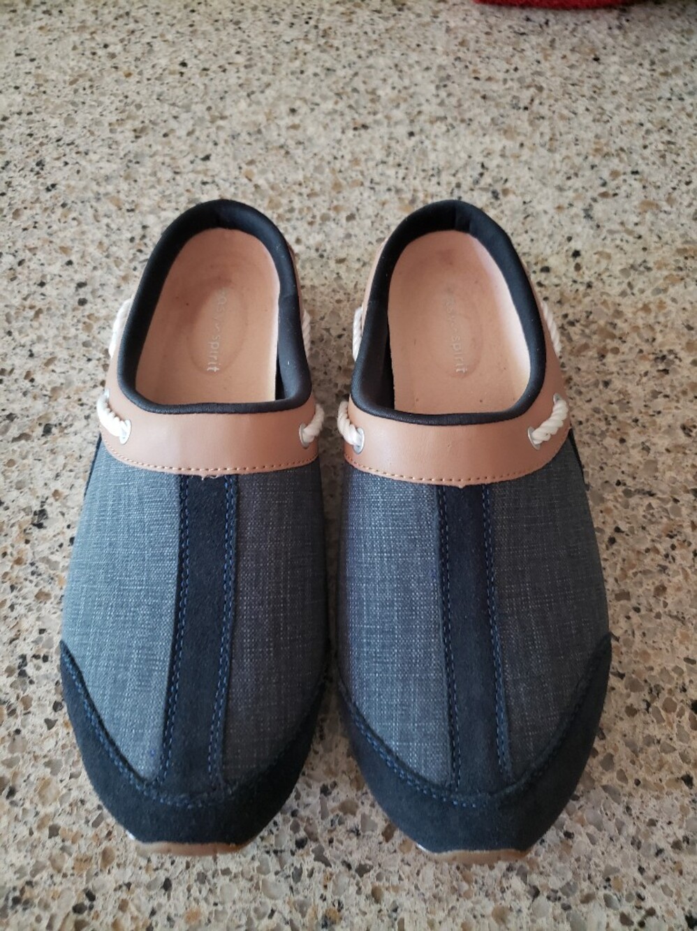 Easy Spirit Travelport Navy Tan Nautical Slip On Mule Clogs Womens 8M Never Worn